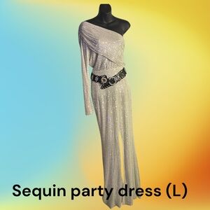 Unbranded Sexy Off-Shoulder White/Silver Sequin Evening Dress (L)